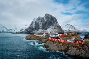 hamnoy visvangst dorp Aan lofoten eilanden, Noorwegen foto