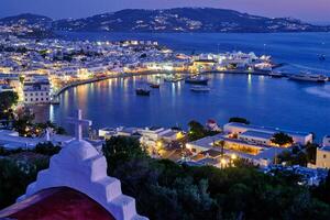 Mykonos eiland haven met boten, cycladen eilanden, Griekenland foto