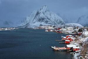 reine visvangst dorp, Noorwegen foto