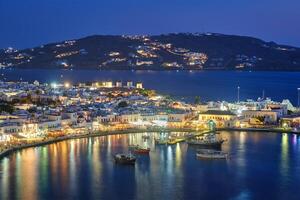 Mykonos eiland haven met boten, cycladen eilanden, Griekenland foto