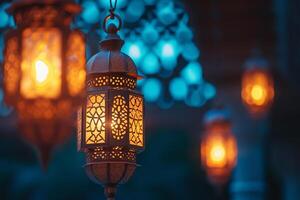 ai gegenereerd Ramadan concept achtergrond met typisch Arabisch ornamenten voor banners of posters foto