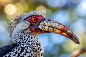 ai gegenereerd vogel roodsnavel neushoornvogel, Namibië, Afrika dieren in het wild, wereld dieren in het wild dag foto