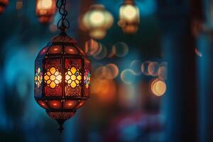 ai gegenereerd Ramadan concept achtergrond met typisch Arabisch ornamenten voor banners of posters foto