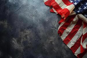 ai gegenereerd gelukkig veteranen dag concept gemaakt van Amerikaans vlag en de tekst Aan donker steen achtergrond foto