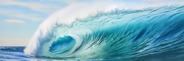 ai gegenereerd mooi zanderig strand en zacht blauw oceaan Golf realistisch fotografie foto