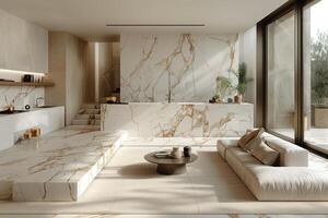 ai gegenereerd interieur ontwerp van een modern keuken met minimalistisch Scandinavisch marmeren stijl fotografie foto