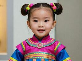 ai gegenereerd aanbiddelijk Koreaans kleuter in hanbok generatief door ai foto