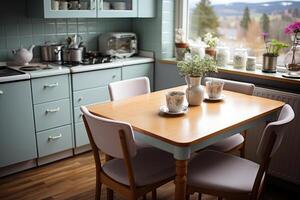 ai gegenereerd een mooi klein modern appartement keuken professioneel reclame fotografie foto