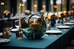 ai gegenereerd modern elegant evenement tafel en bestek instelling in een minimalistische stijl reclame voedsel fotografie foto