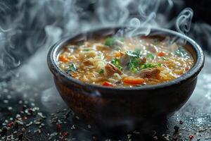 ai gegenereerd pozole Mexicaans voedsel in de keuken tafel professioneel reclame voedsel fotografie foto