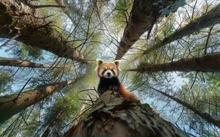 ai gegenereerd rood panda in boom foto