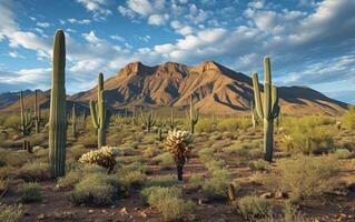 ai gegenereerd woestijn met cactus foto