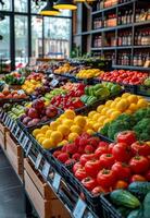 ai gegenereerd vers fruit en groenten Bij supermarkt foto