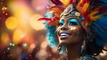 ai gegenereerd de feestelijk tradities van carnaval met een optocht en levendig kostuums foto