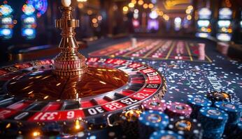 ai gegenereerd roulette tafel in casino foto