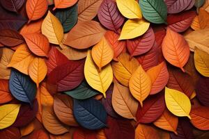 ai gegenereerd herfst bladeren achtergrond. kleurrijk herfst bladeren achtergrond. top visie. foto