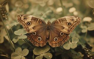 ai gegenereerd vastleggen de teder pracht van een sepia vlinder in stilte foto