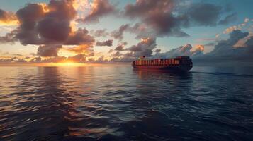 ai gegenereerd een schip voor vervoeren lading containers en ook lossen het Bij de dokken van een lading haven. ai gegenereerd foto