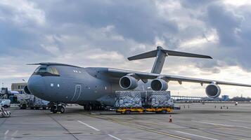 ai gegenereerd een lading vlak Bij de luchthaven dokken ladingen of lost lading. ai gegenereerd foto