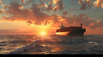 ai gegenereerd een schip voor vervoeren lading containers en ook lossen het Bij de dokken van een lading haven. ai gegenereerd foto