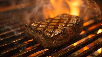 ai gegenereerd vers sappig heerlijk rundvlees steak Aan een donker achtergrond. ai gegenereerd foto