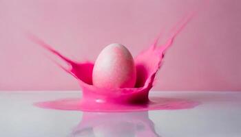 ai gegenereerd Pasen ei in roze verf plons, ruimte voor logo foto