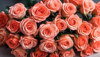 ai gegenereerd mooi leven koraal rozen bloemen boeket, romantisch verhouding en bloemen ontwerp concept foto
