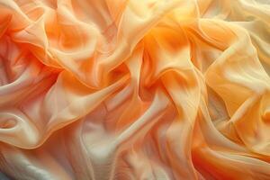 ai gegenereerd abstract textiel kleding met vouwen oranje gekleurd, linnen kleding stof behang achtergrond foto