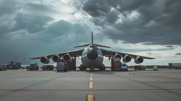 ai gegenereerd een lading vlak Bij de luchthaven dokken ladingen of lost lading. ai gegenereerd foto