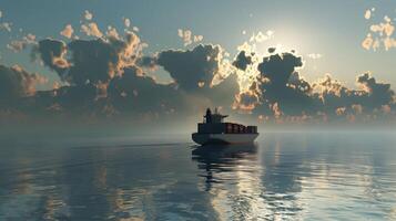 ai gegenereerd een schip voor vervoeren lading containers en ook lossen het Bij de dokken van een lading haven. ai gegenereerd foto