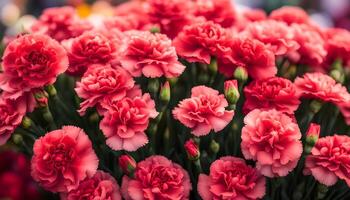 ai gegenereerd rood anjer bloemen Bij de boeren markt foto