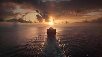 ai gegenereerd een schip voor vervoeren lading containers en ook lossen het Bij de dokken van een lading haven. ai gegenereerd foto