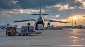 ai gegenereerd een lading vlak Bij de luchthaven dokken ladingen of lost lading. ai gegenereerd foto