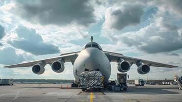 ai gegenereerd een lading vlak Bij de luchthaven dokken ladingen of lost lading. ai gegenereerd foto