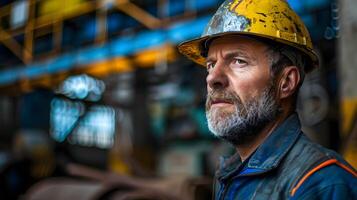 ai gegenereerd portret van een werken Mens in een uniform en een moeilijk hoed. ai gegenereerd foto