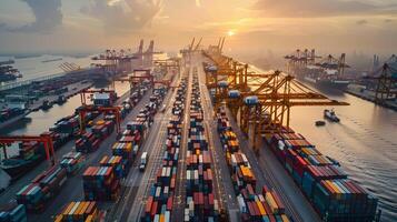 ai gegenereerd een schip voor vervoeren lading containers en ook lossen het Bij de dokken van een lading haven. ai gegenereerd foto