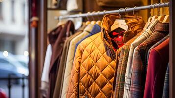 ai gegenereerd herenkleding op te slaan in Engels platteland stijl, herfst winter kleding verzameling foto