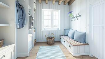 ai gegenereerd gang decor, bagageruimte kamer interieur ontwerp en land huis, hal meubilair en Ingang hal huis decor, Engels platteland stijl foto