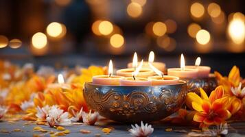 ai gegenereerd gelukkig diwali festival met realistisch olie diwali lamp achtergrond ai gegenereerd foto