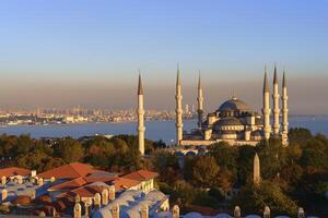 visie over- sultan ahmet moskee, Istanbul, kalkoen foto