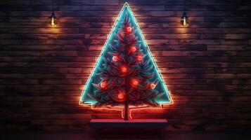 ai gegenereerd ai gegenereerd neon Kerstmis boom licht Aan de muur foto