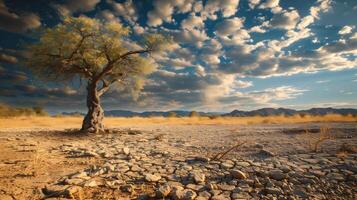 ai gegenereerd droog land- met gebarsten grond foto