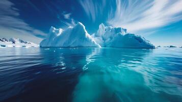 ai gegenereerd ijsbergen in gletsjer lagune foto