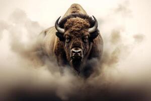 ai gegenereerd een bizon is wandelen , gemaakt met generatief ai technologie foto