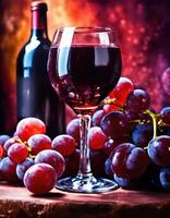 ai gegenereerd rood wijn met druiven Aan een donker achtergrond. selectief focus. ai generatief foto