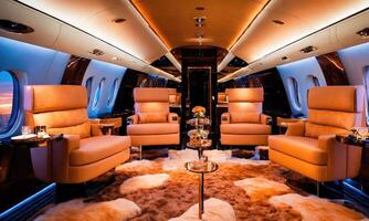 ai gegenereerd interieur van een luxe bedrijf Jet vliegtuig. luxe reizen. ai generatief foto