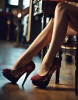 ai gegenereerd sensueel vrouw poten in hoog hielden schoenen. ai generatief foto