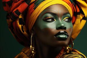 ai gegenereerd zwart geschiedenis maand concept, afro Amerikaans traditioneel vrouw op zoek weg foto
