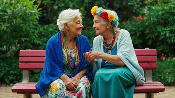 ai gegenereerd ouderen Dames met een bloem kroon foto