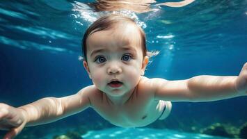 ai gegenereerd schattig baby zwemmen foto